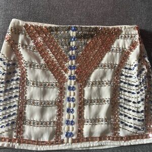 english rose White Mini Skirt with Blue and Rose-Gold Beading